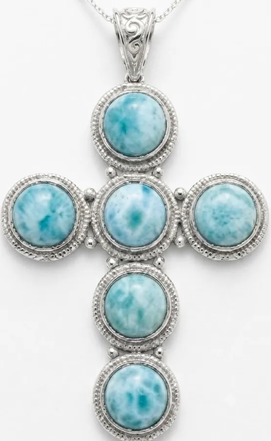 925 Sterling Silver Cross Larimar Pendant